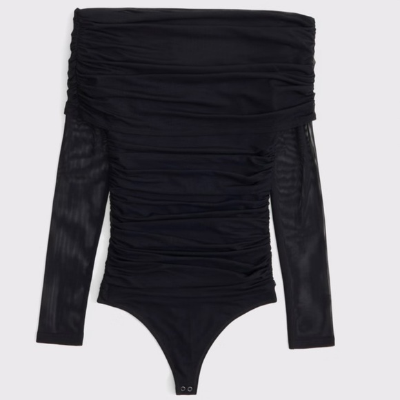 Abercrombie & Fitch Black Long-Sleeve Mesh Foldover Bodysuit XXL NWT - Picture 4 of 11